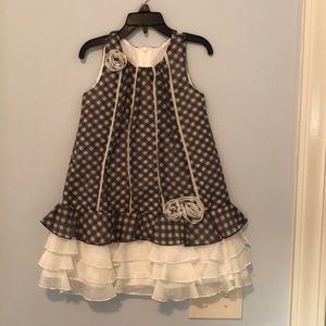 Black and white dress with gray rose accents